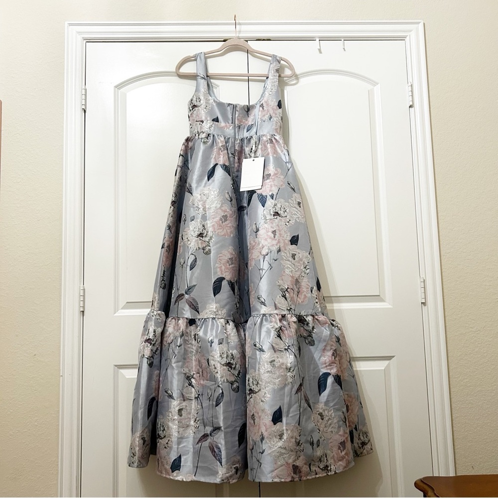 NWT Mac Duggal 11826 Square Neck Floral Printed Satin Maxi Dress Anthropologie - Picture 7 of 8